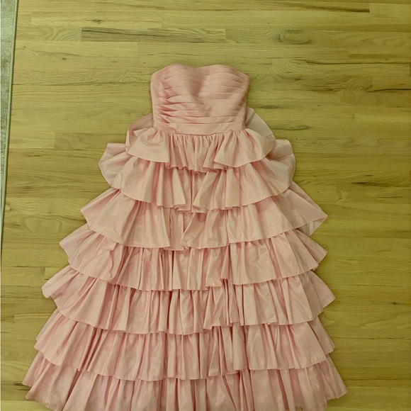 Chic Strapless Pink Ruffle Dress - Picture 2 of 4